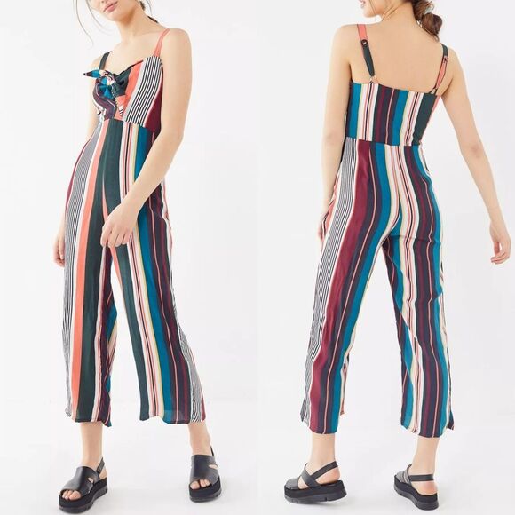 Flynn Skye Urban Outfitters Rainbow Joelle Striped Tie-Front Jumpsuit X-Small XS - Picture 1 of 10